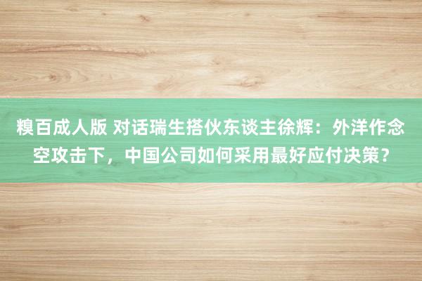 糗百成人版 对话瑞生搭伙东谈主徐辉：外洋作念空攻击下，中国公司如何采用最好应付决策？